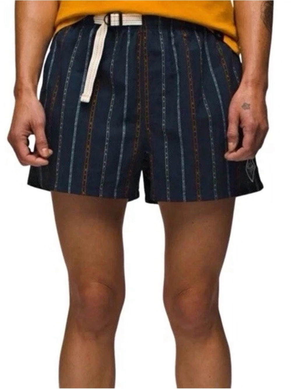 Prana men unisex sz small relaxed fit Navy Striped Bermuda Shorts 4” NWT casual